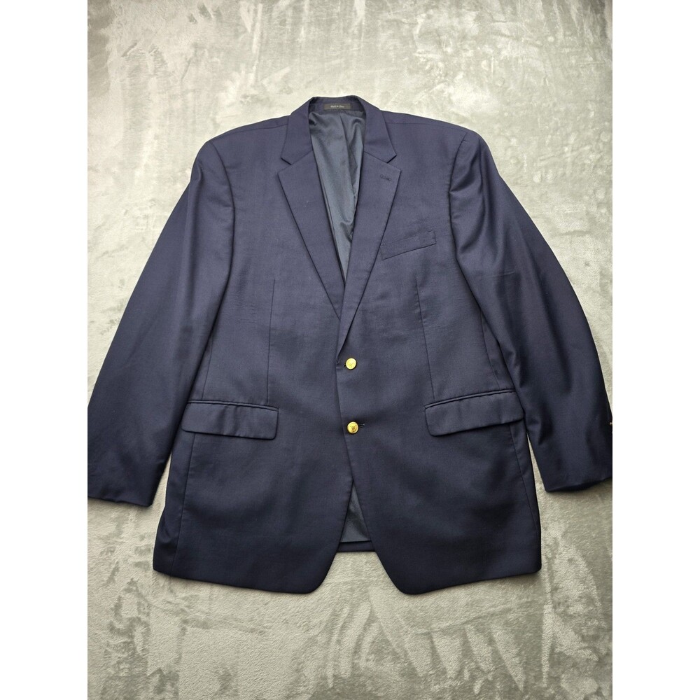 Lauren Ralph Lauren Blazer Mens 46L Navy Blue Gold Buttons Suit Jacket Wool